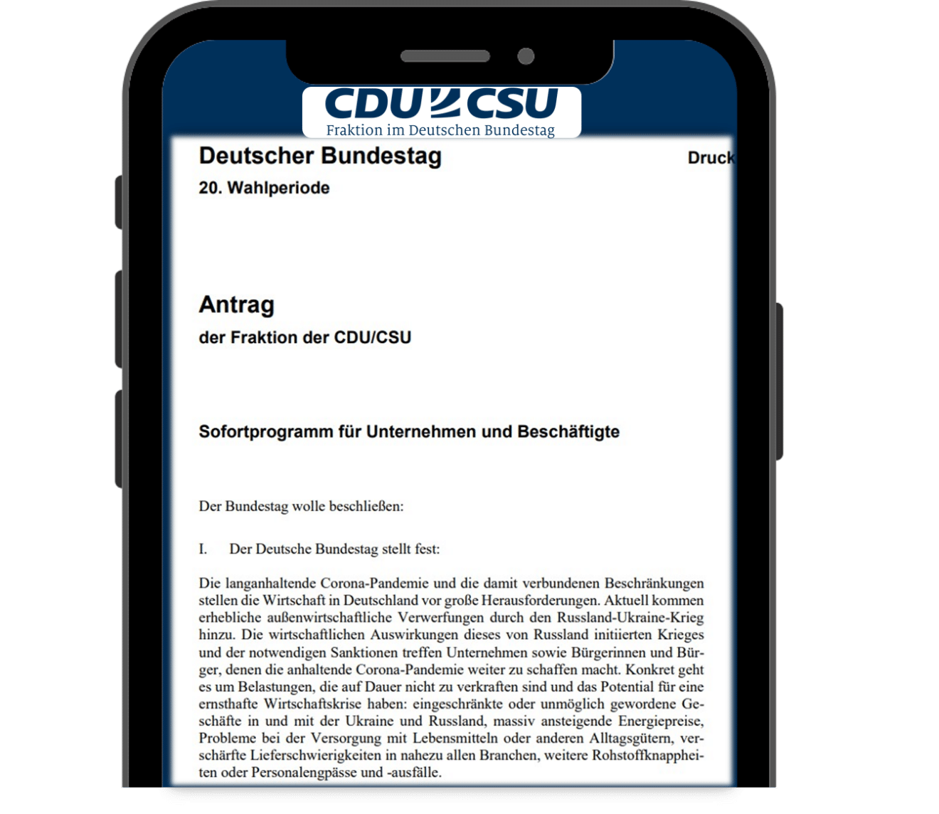 Unternehmen und Beschäftigte brauchen umgehend Entlastungen - Sofortprogramm der CDU/CSU-Bundestagsfraktion umsetzen!